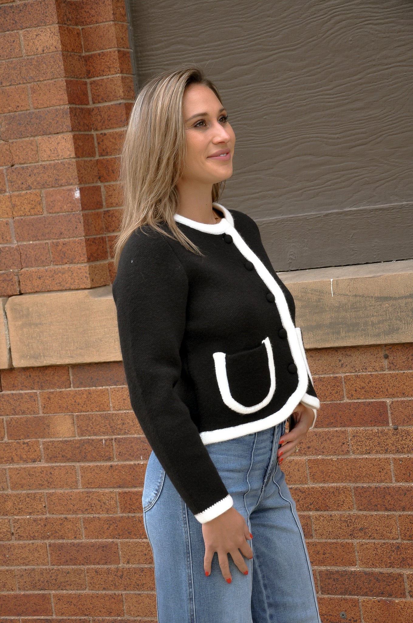 Contrast Trim Cropped Knit Cardigan