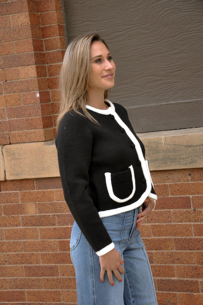 Contrast Trim Cropped Knit Cardigan