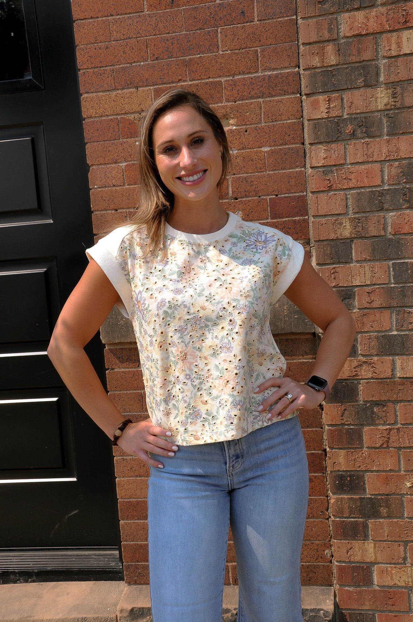 Cotton Twill Floral Terry Mix Muscle Top