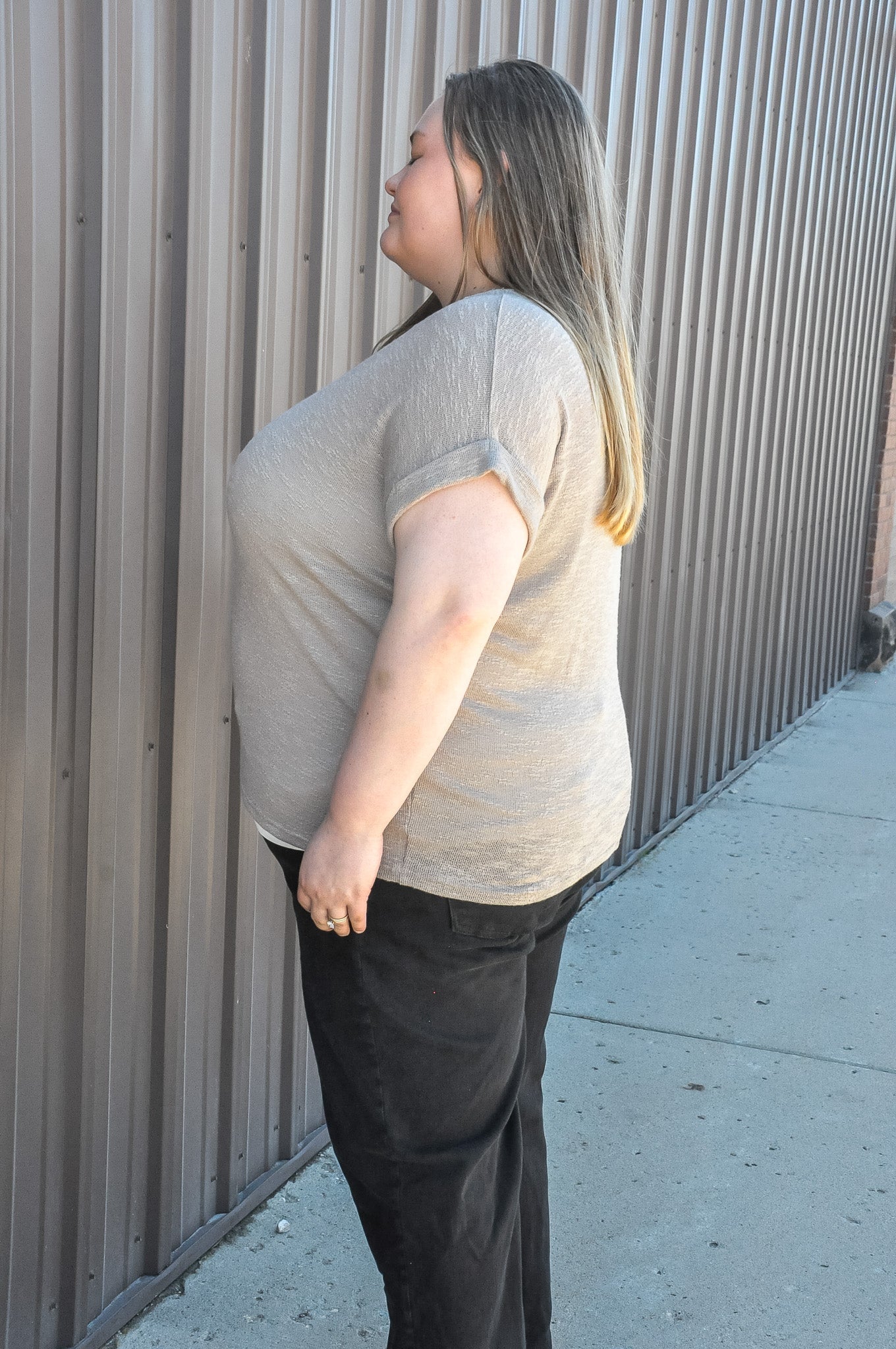 Curvy Hacci Slub Rolled Up Sleeve Tee