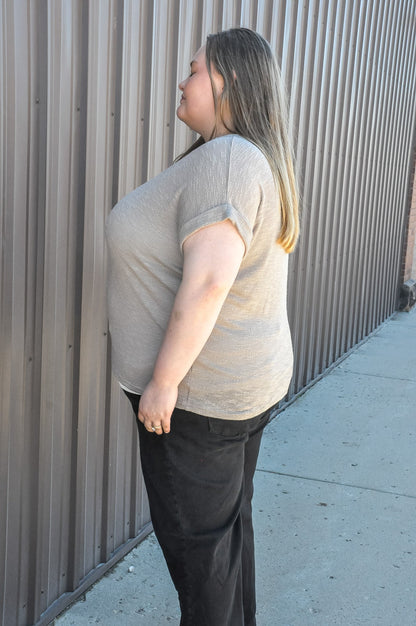 Curvy Hacci Slub Rolled Up Sleeve Tee