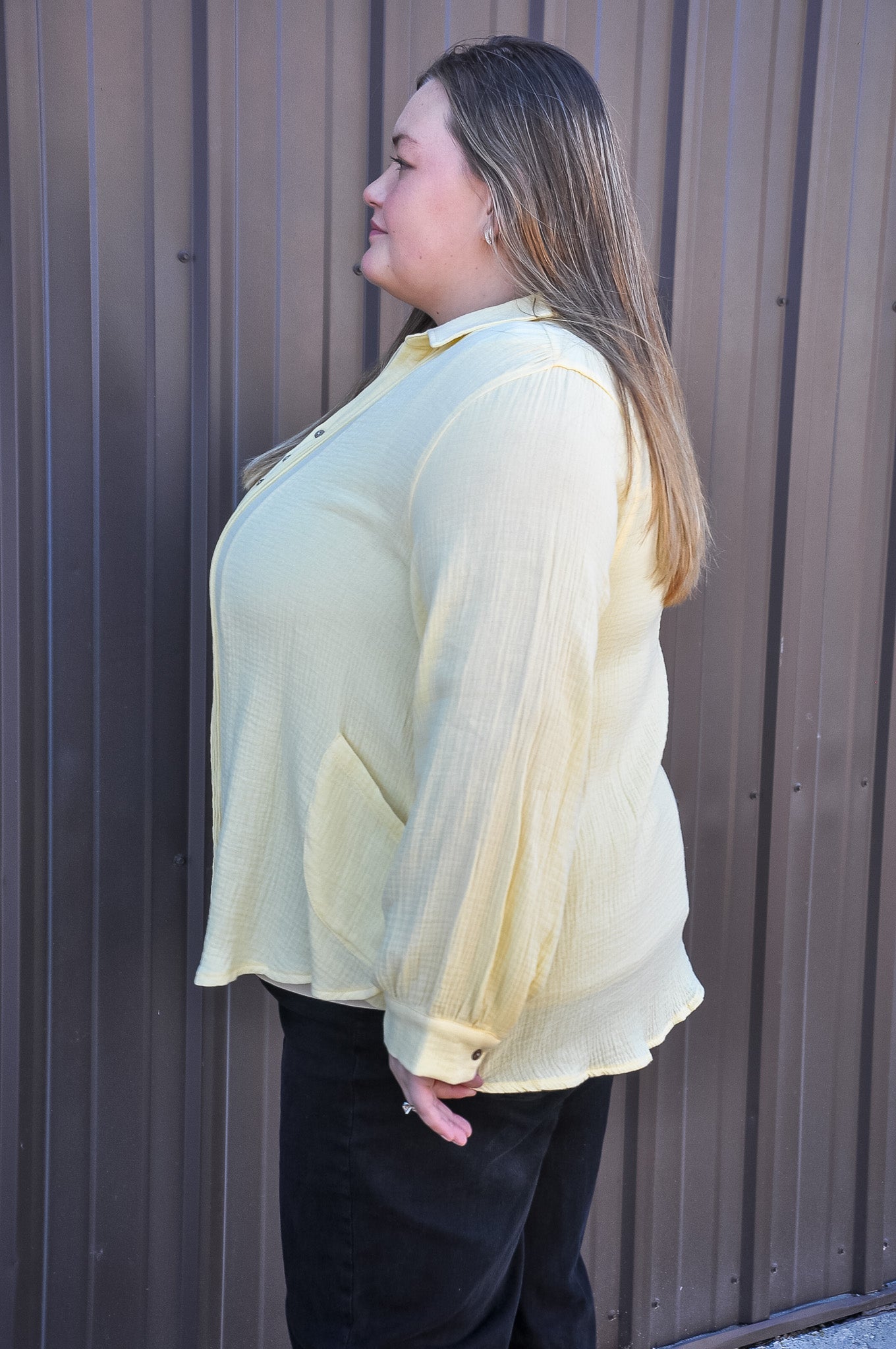 Curvy Pleat Detail Button Down Blouse