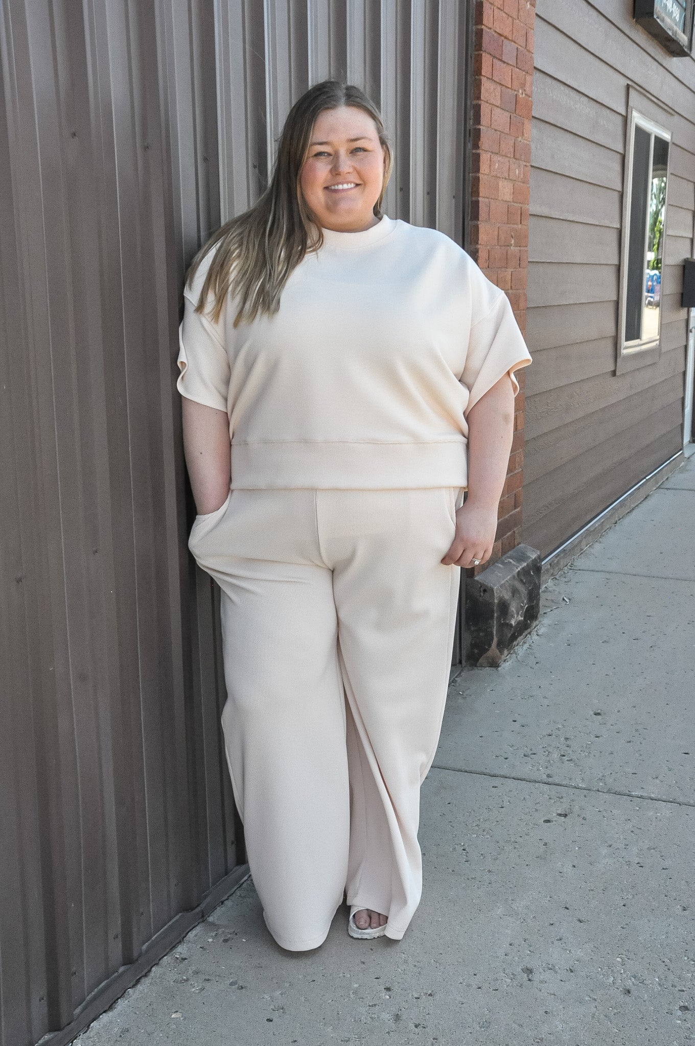 Curvy Ribbed Round Neck Tee & Pants Set