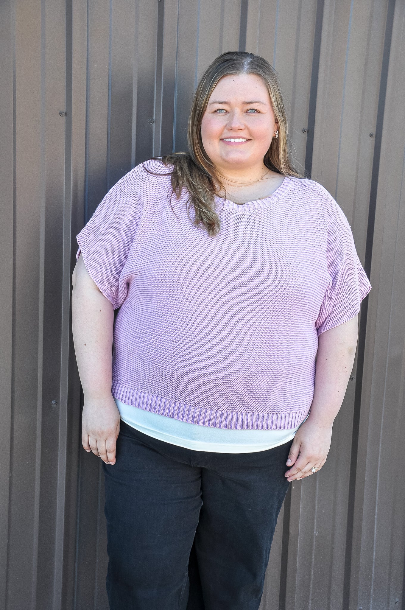 Curvy Short Dolman Sleeves Washed Knit Top