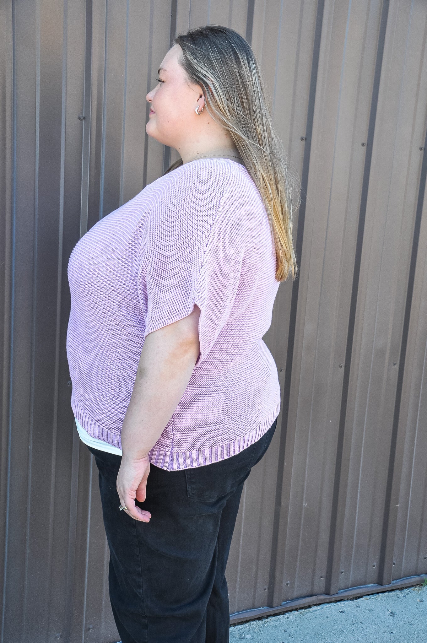 Curvy Short Dolman Sleeves Washed Knit Top