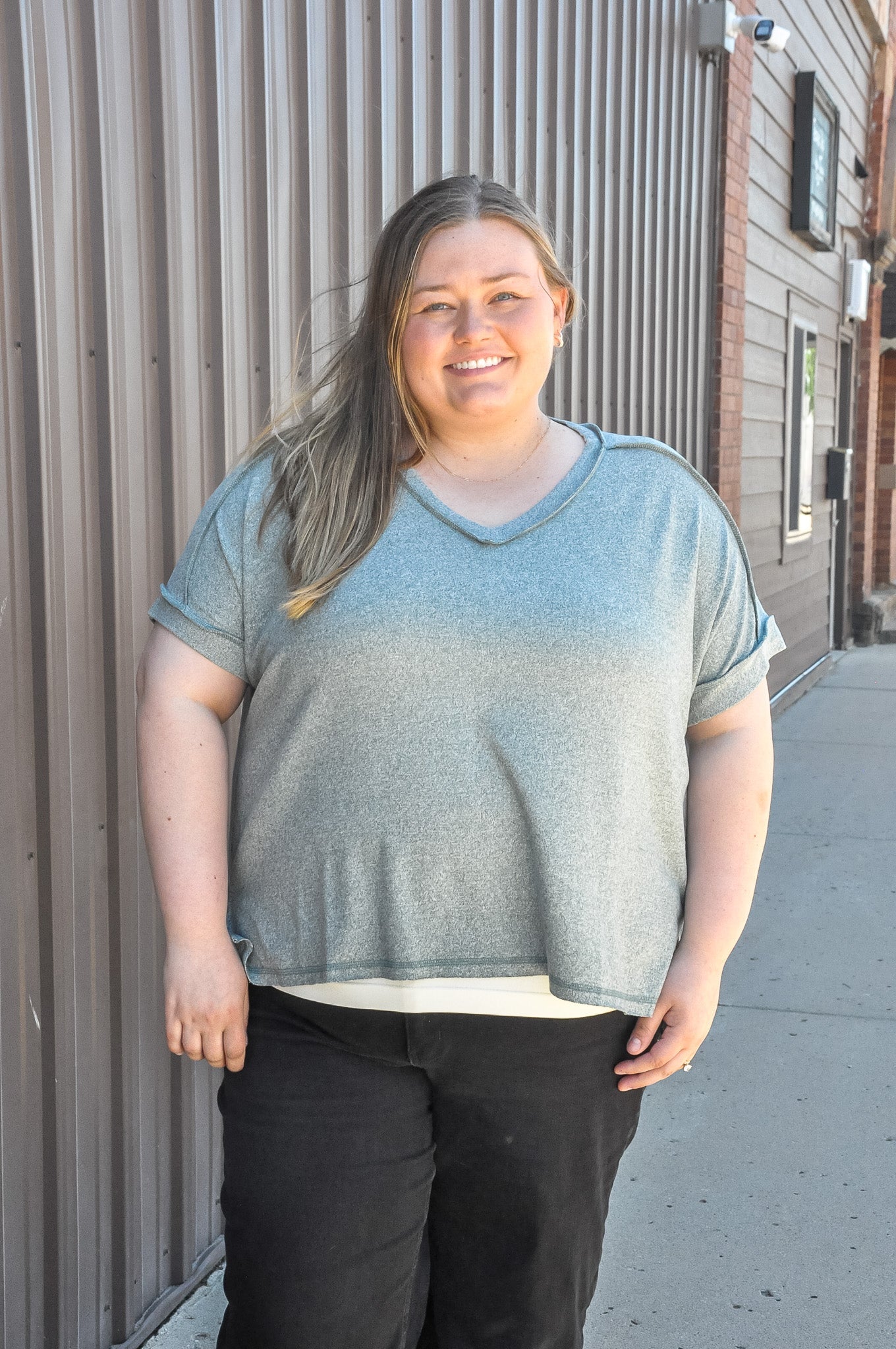 Curvy Soft Melange Hacci V-neck Tee