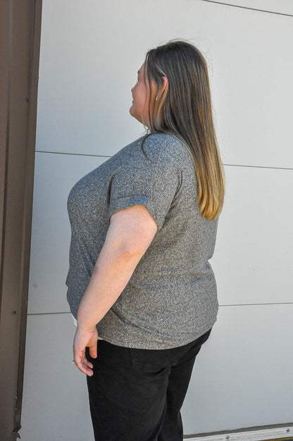 Curvy Black Heather  V-neck Tee