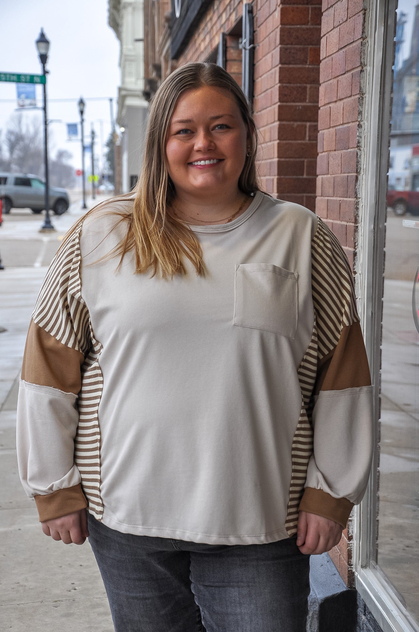 Curvy Stripe and Color Block Knit Top