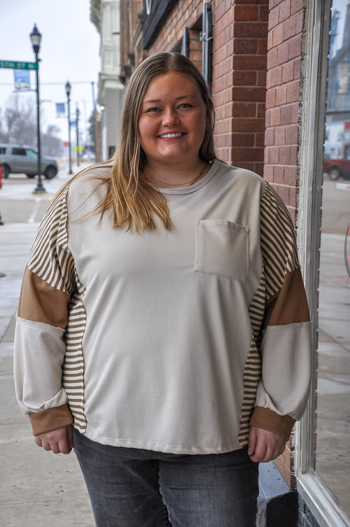 Curvy Stripe and Color Block Knit Top
