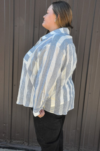 Curvy Mixed Stripe Button Up Shirt