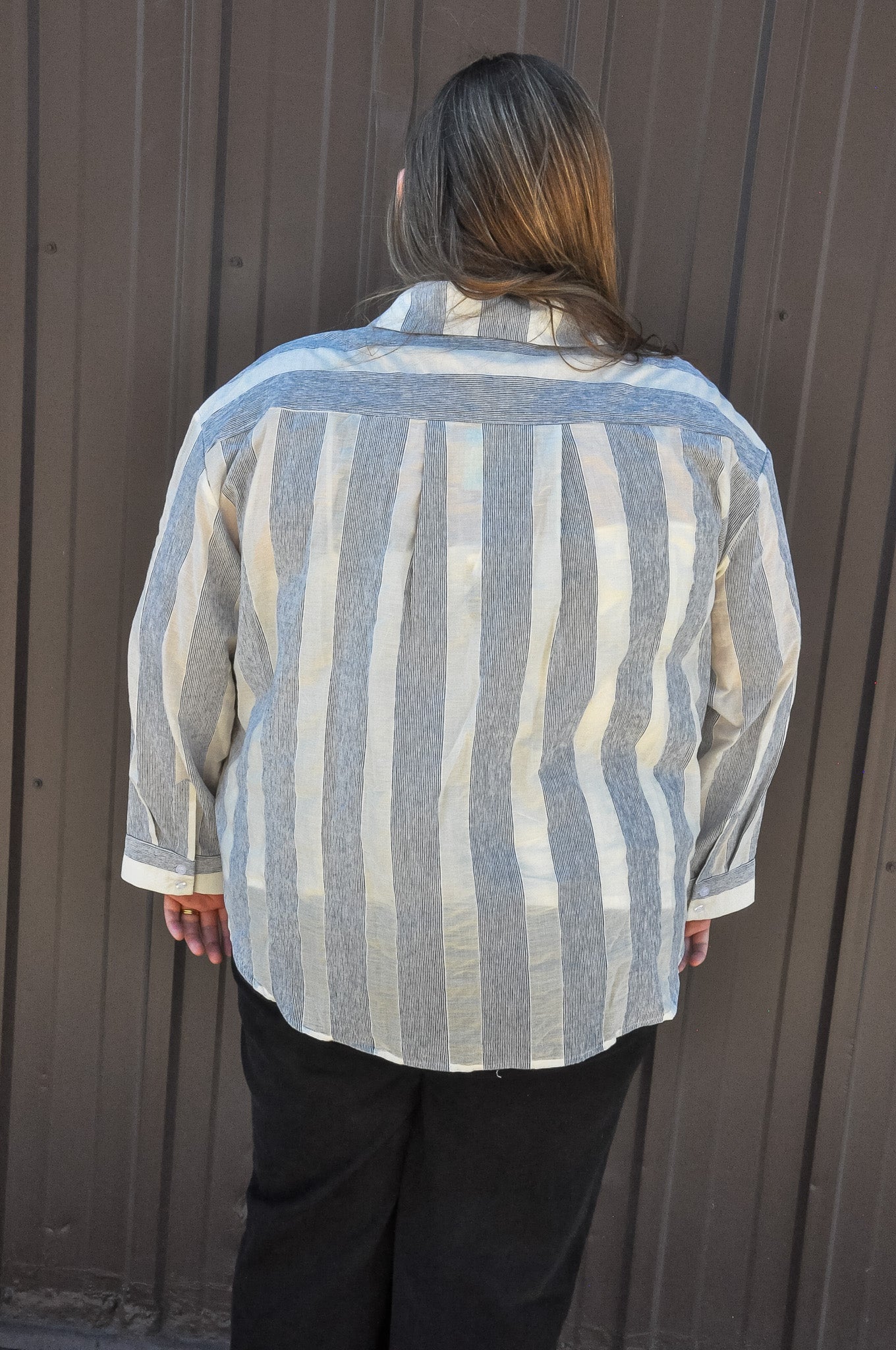 Curvy Mixed Stripe Button Up Shirt