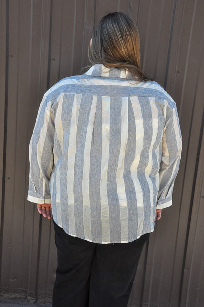 Curvy Mixed Stripe Button Up Shirt