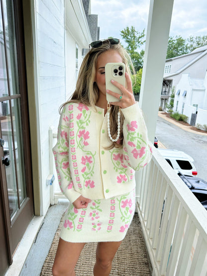 Velma Knit Skirt - Cream/Pink