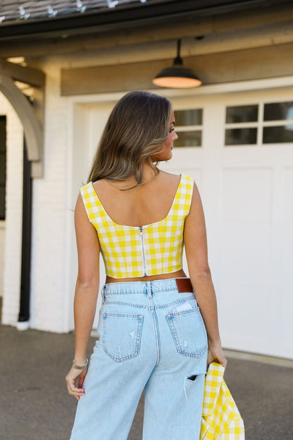 Sally Tweed Top - Yellow Plaid
