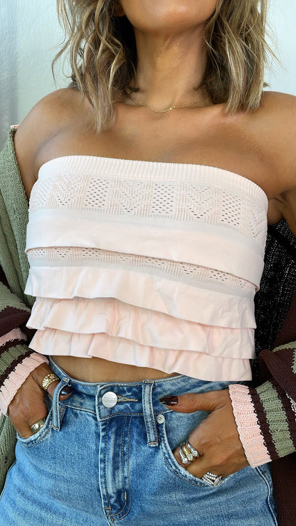 Layered Ruffled Tube Top, Peachy Pink