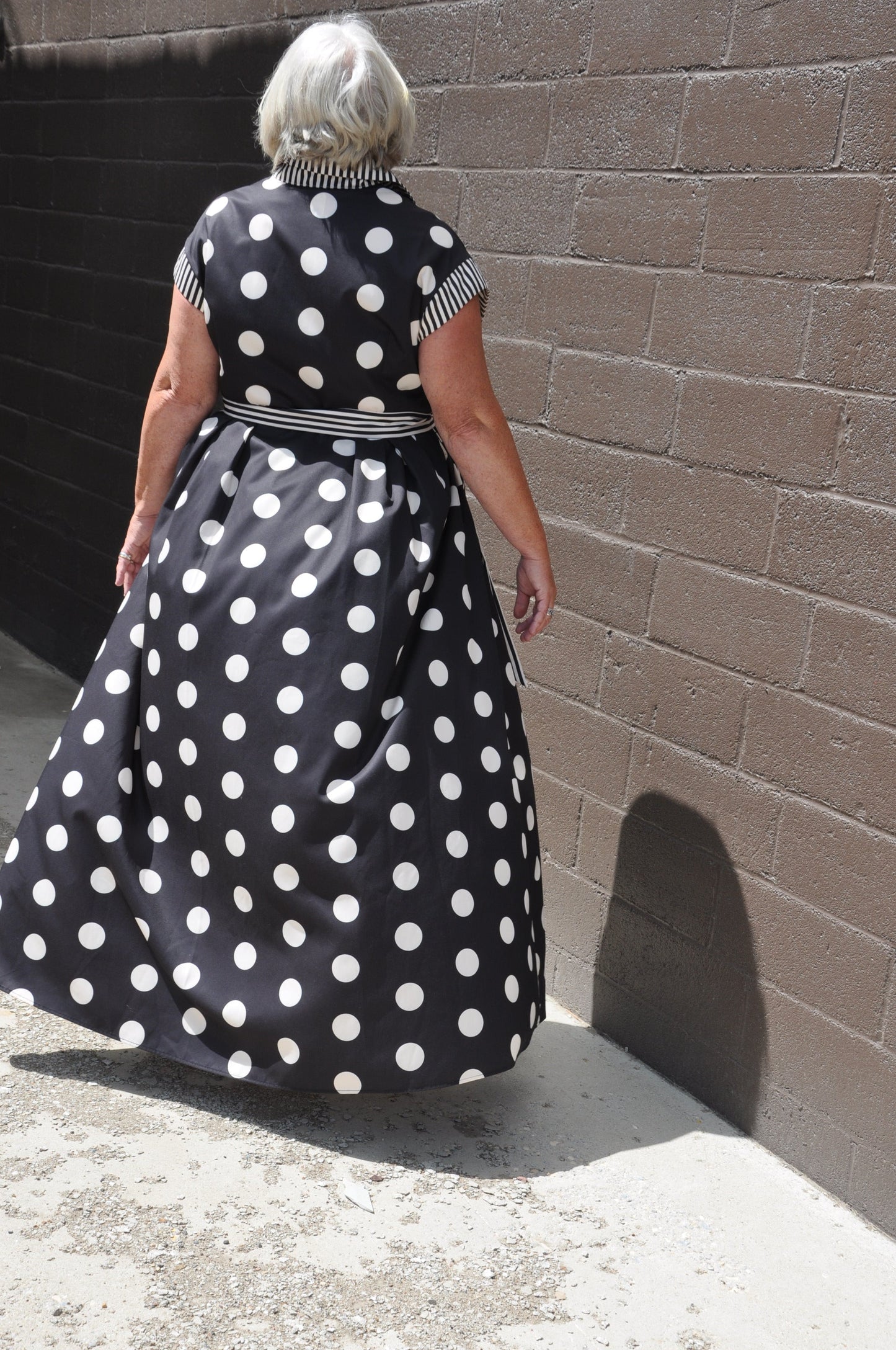 Curvy Contrast Dot Stripe Shirt Dress