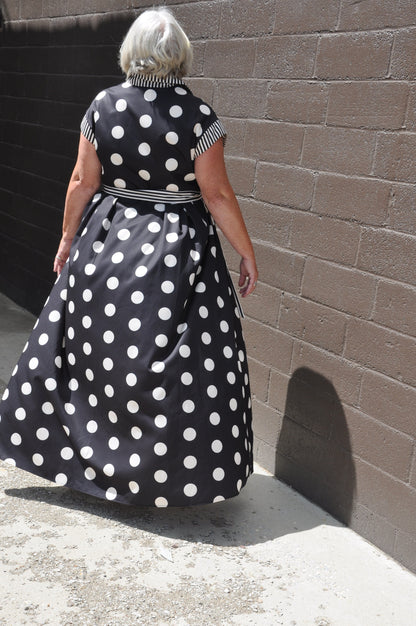 Curvy Contrast Dot Stripe Shirt Dress