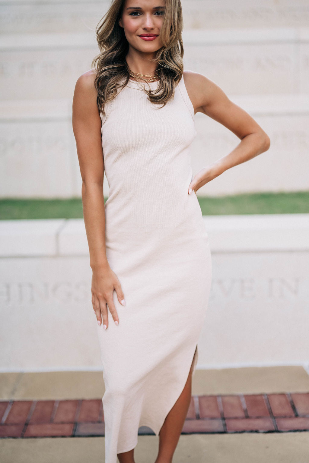 Reese Ribbed Midi Dress - Taupe