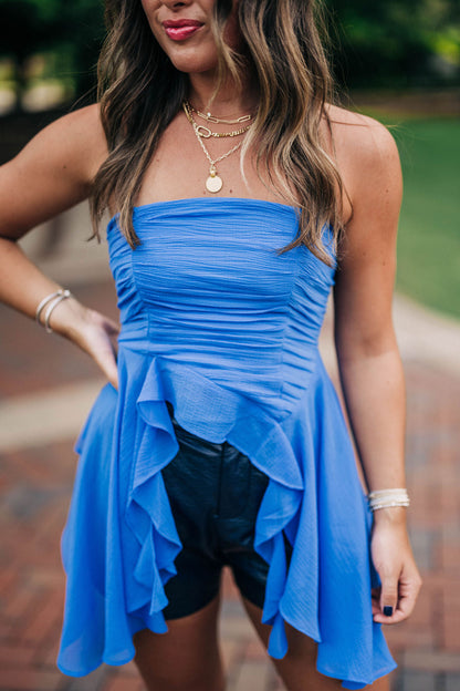 Naeva Ruffle Top - Mazarine FREE PEOPLE