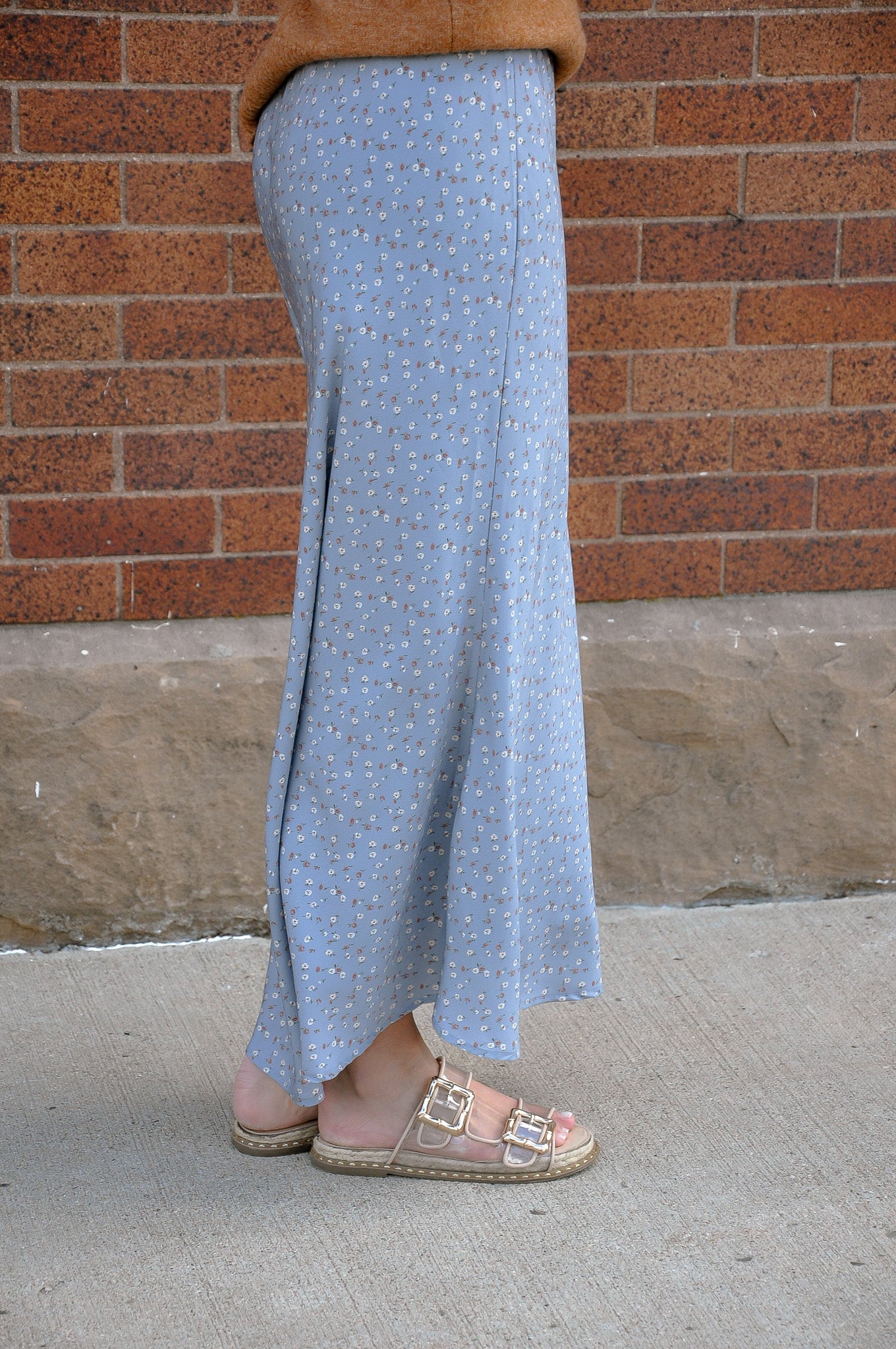 Ditsy Floral Satin Midi Skirt