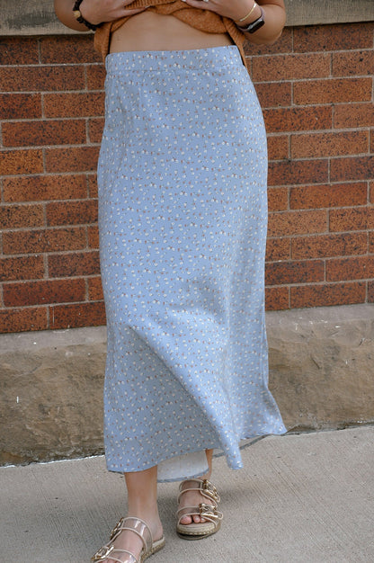 Ditsy Floral Satin Midi Skirt