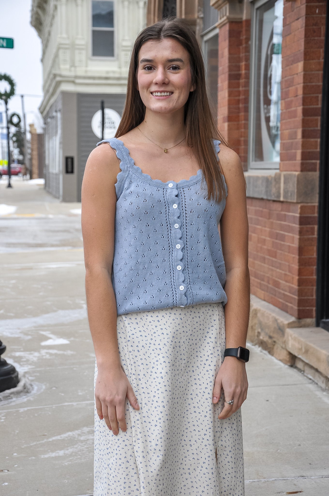 Dusty Blue Crochet Sleeveless Top
