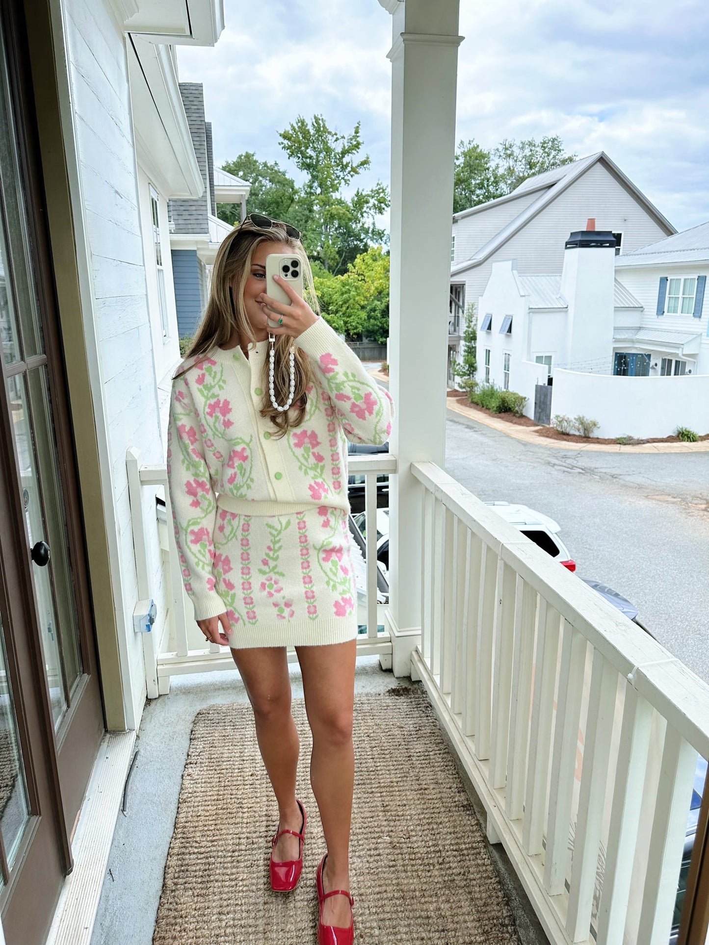 Velma Knit Skirt - Cream/Pink