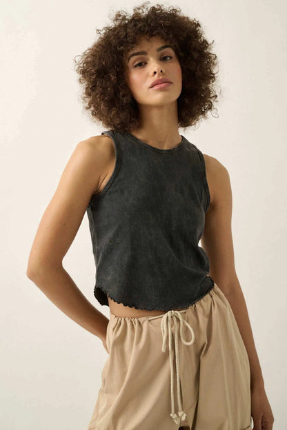 Real Talk Vintage-Wash Lettuce-Edge Tank Top