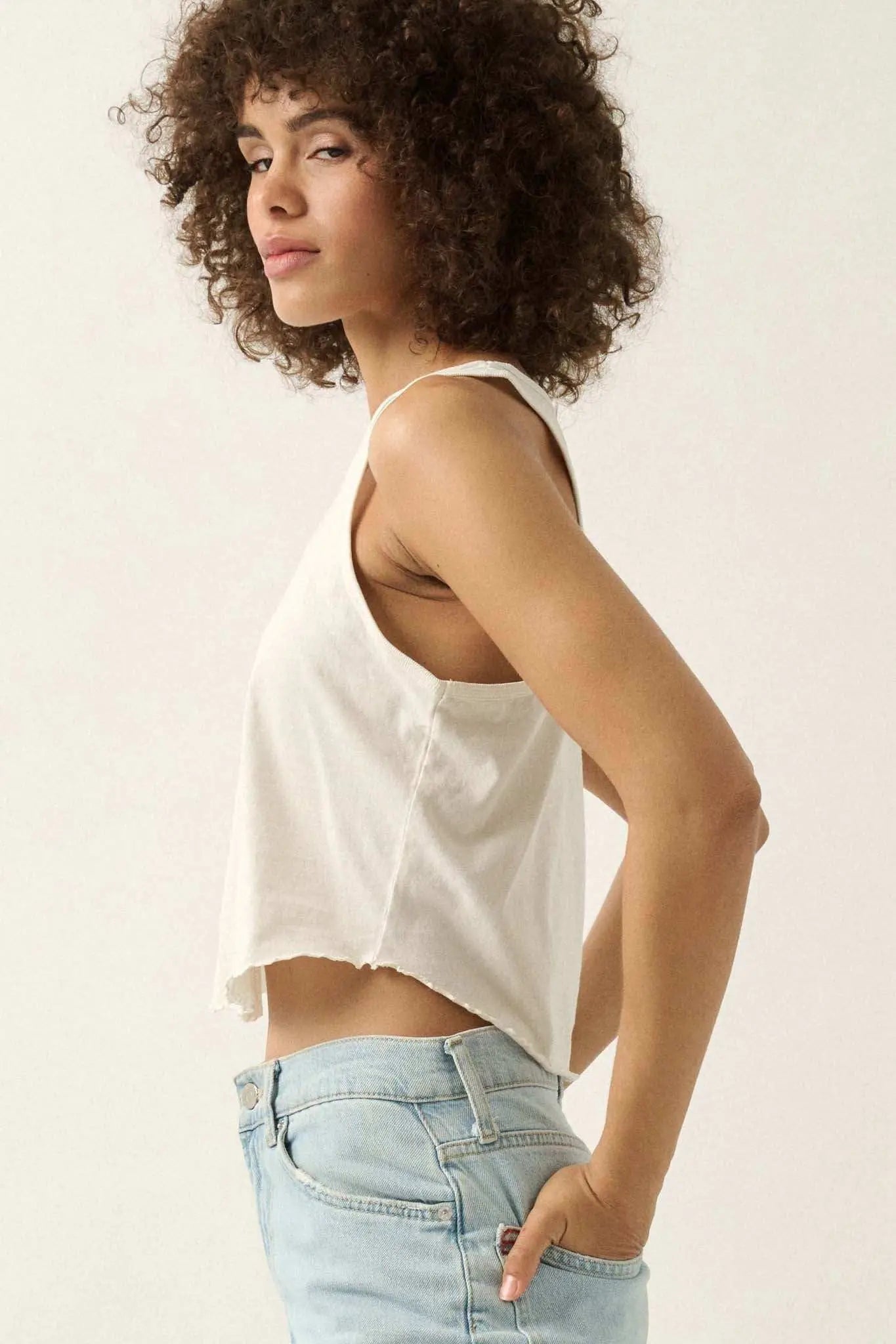 Real Talk Vintage-Wash Lettuce-Edge Tank Top