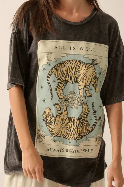 Tiger Tarot Oversized Vintage-Wash Graphic Tee