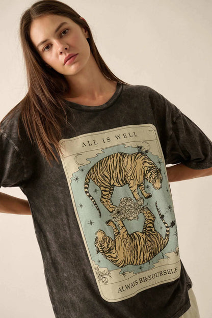 Tiger Tarot Oversized Vintage-Wash Graphic Tee