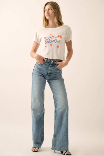 You Are Enough Floral Cropped Graphic Baby Tee