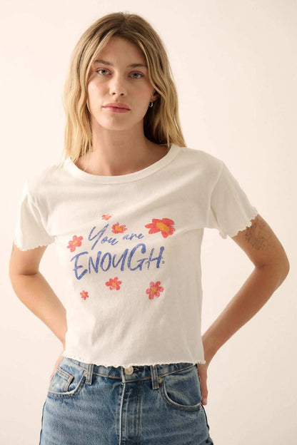 You Are Enough Floral Cropped Graphic Baby Tee