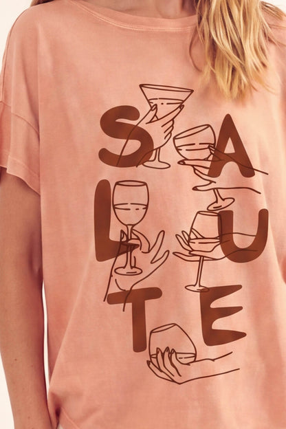 Salute Wine Toast Vintage-Wash Graphic Tee