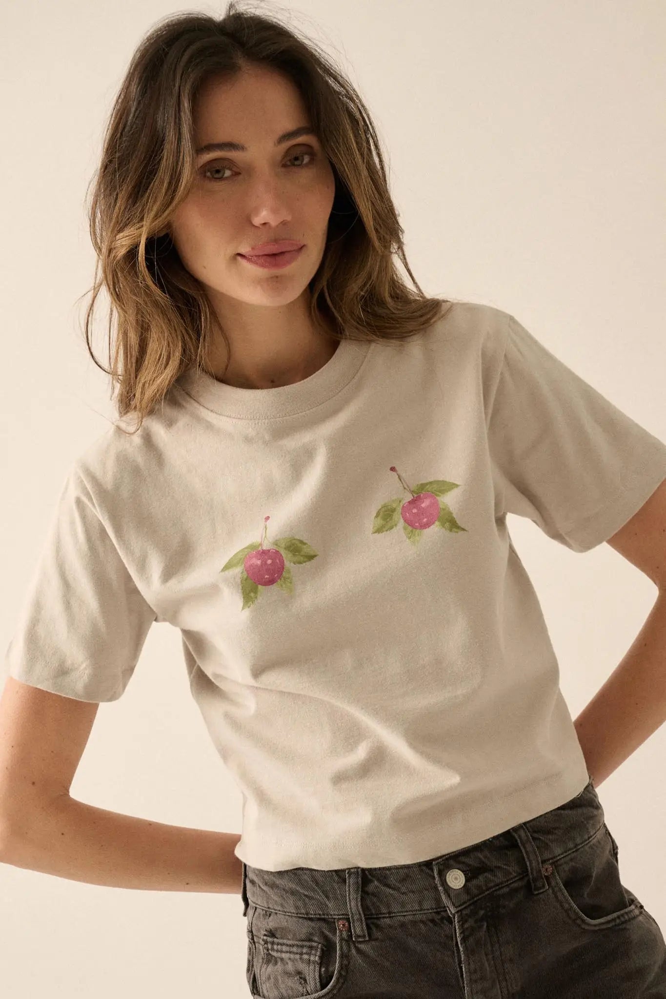 Wild Cherries Garment-Dyed Cropped Graphic Tee