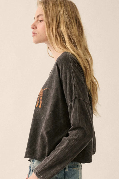 Tiger Trio Cropped Long-Sleeve Graphic Tee