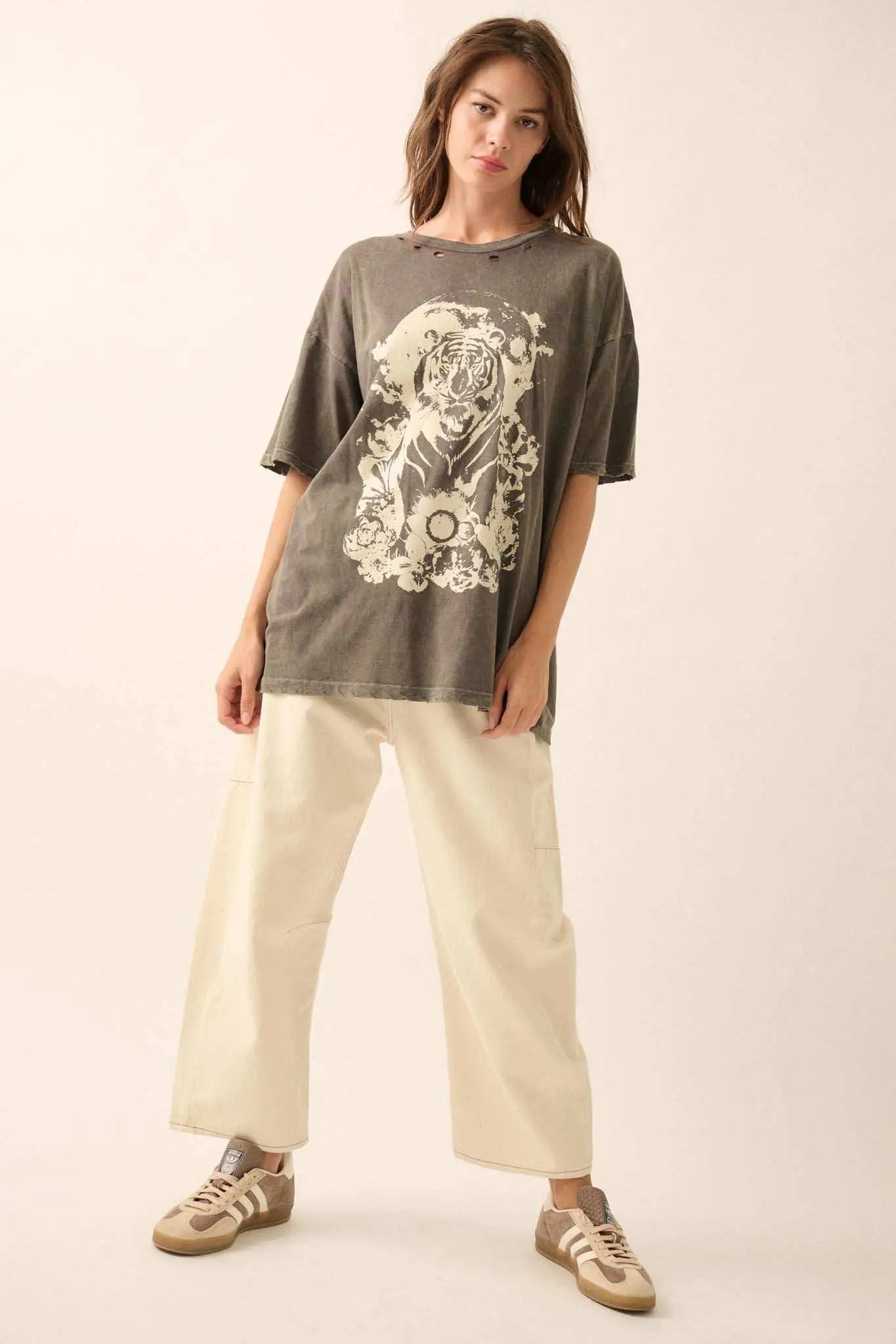 Tiger Moon Oversized Distressed Graphic Tee