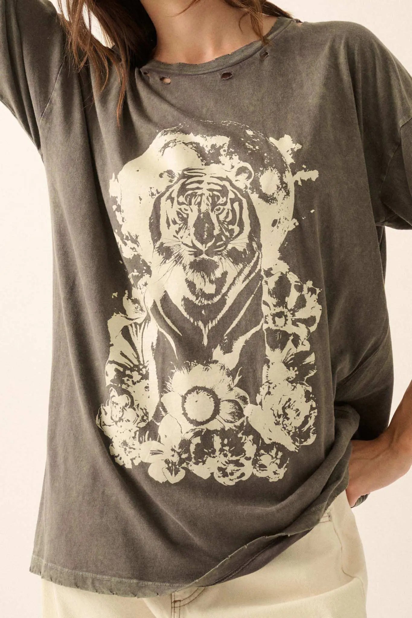 Tiger Moon Oversized Distressed Graphic Tee
