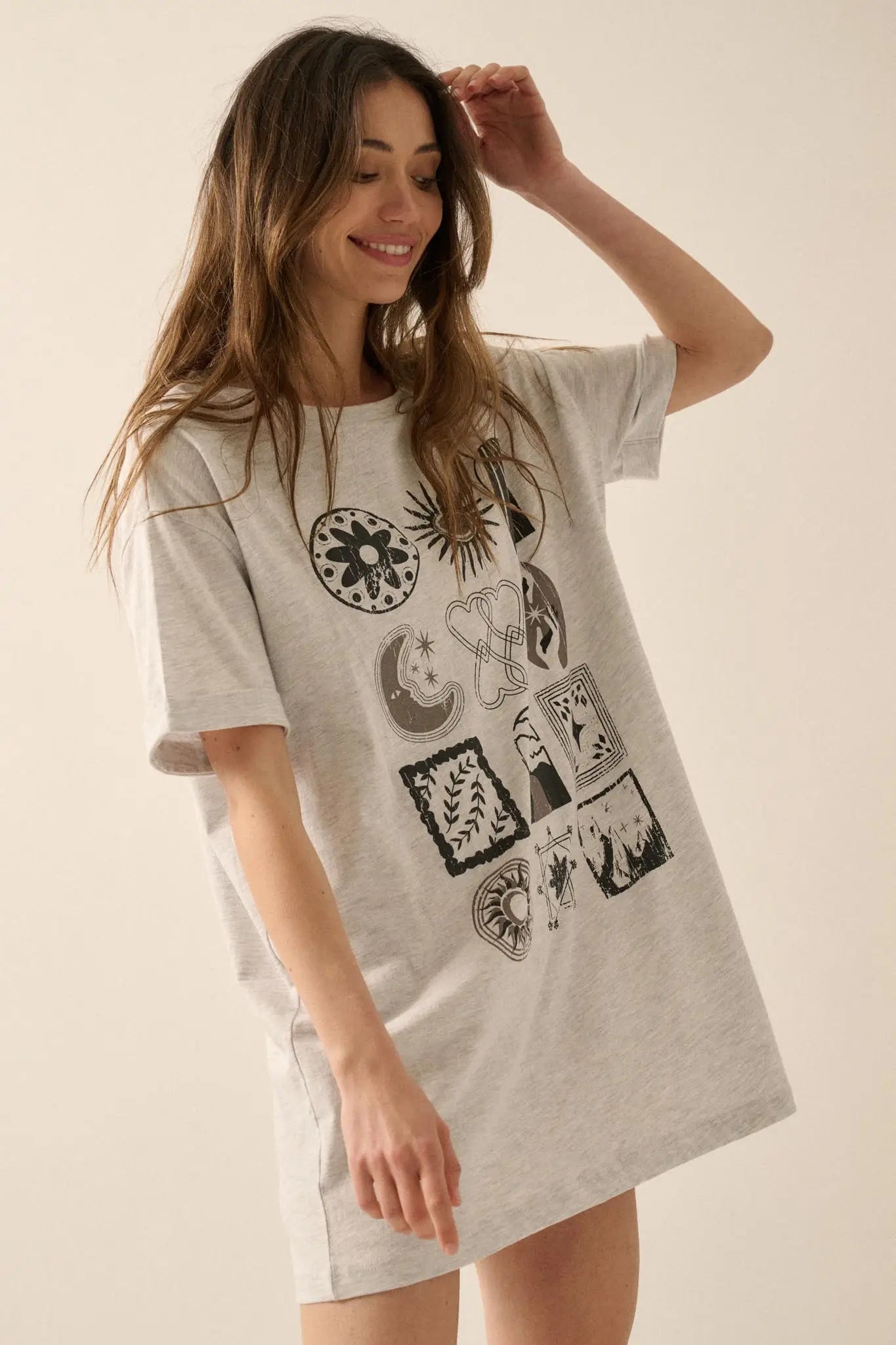 Symbology Vintage-Print Oversize Graphic Tee