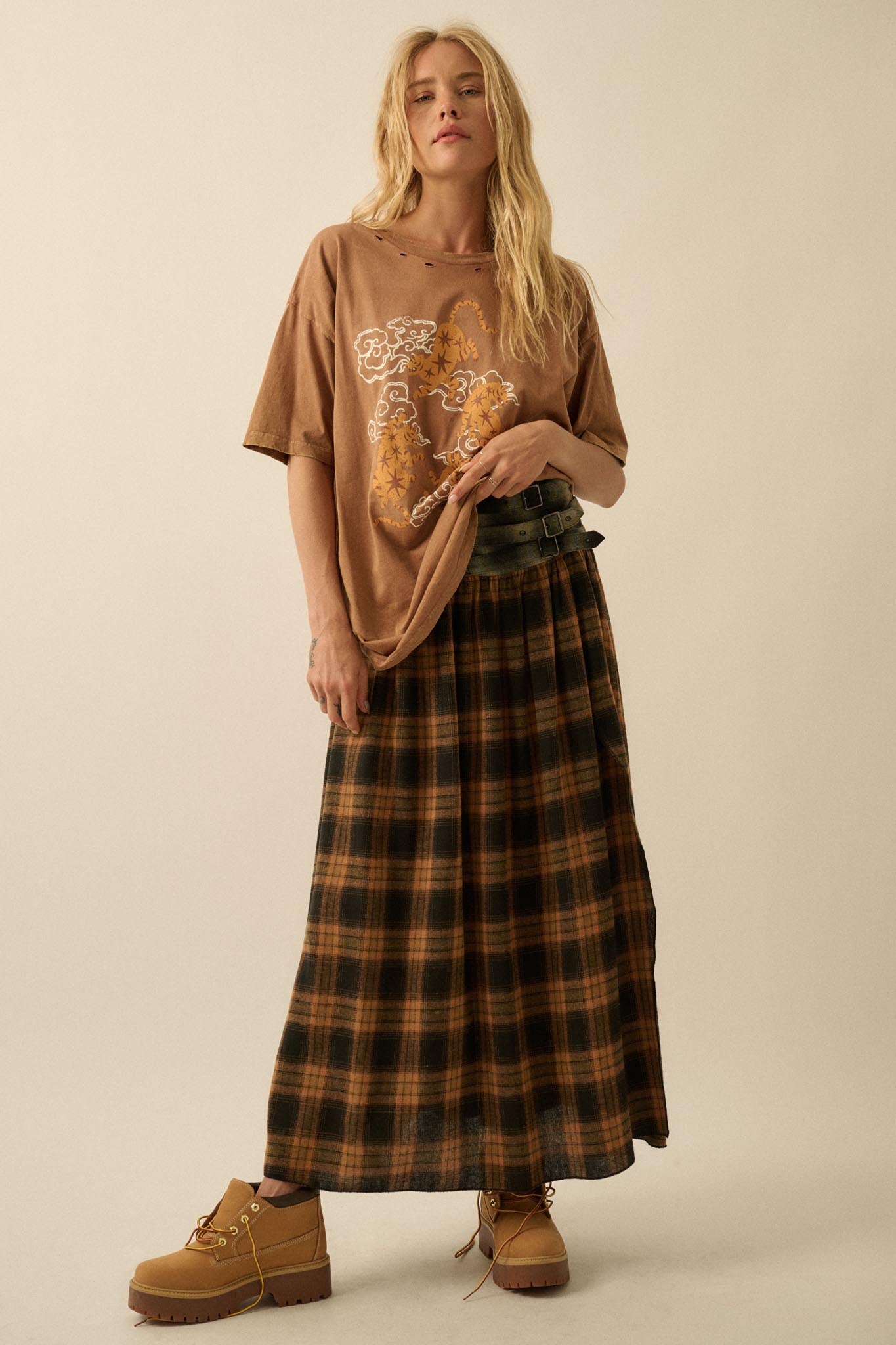 Celestial Tigers Distressed Oversize Graphic Tee