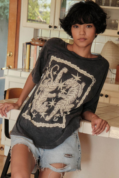 Twin Tigers Vintage-Wash Oversize Graphic Tee