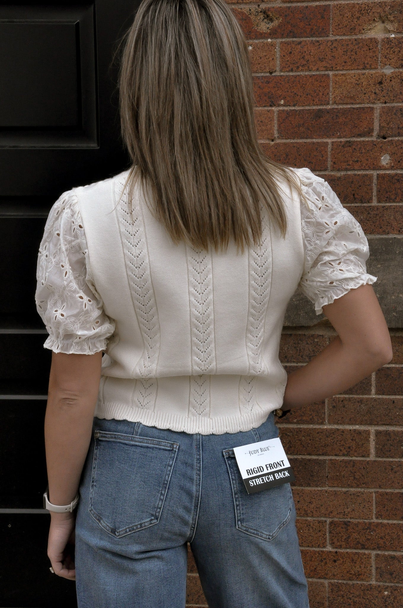 Ecru Lace Puff Sleeve Knit Top