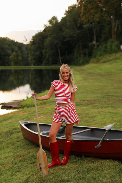 Stripe Short - Cherry Red
