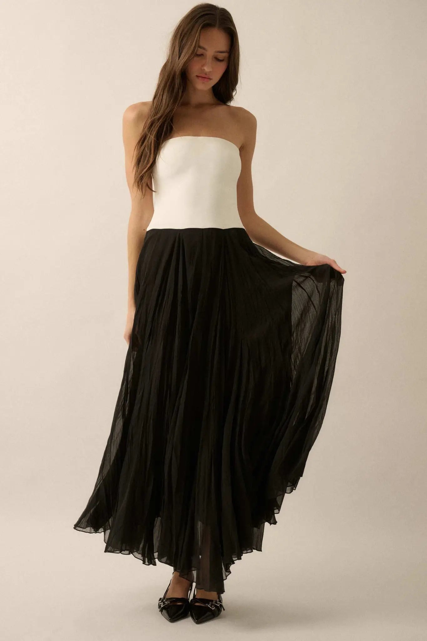 Double Take Colorblock Strapless Maxi Dress