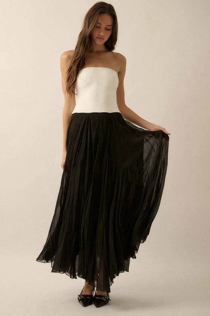 Double Take Colorblock Strapless Maxi Dress
