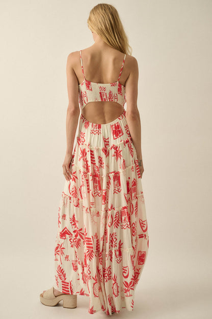 Sunny Shores Tiered Ruffle Tie-Front Maxi Dress