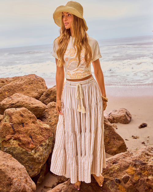 Borrowed Afternoon Striped Waist Tie Maxi Skirt