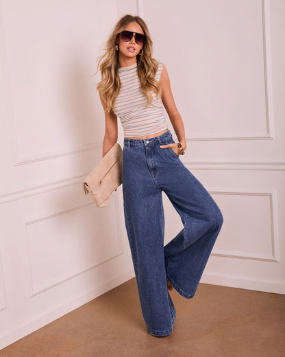 Elaris Stretch Mid Rise Wide Leg Jeans