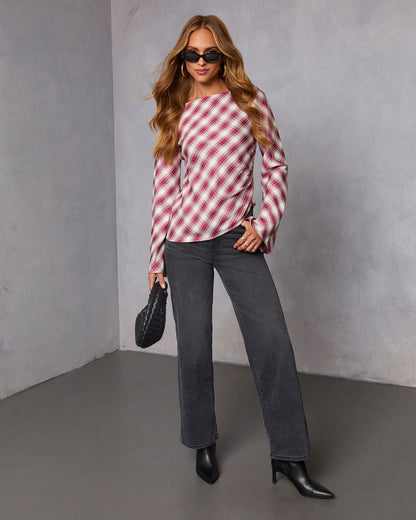 Enez Plaid Asymmetric Hem Top