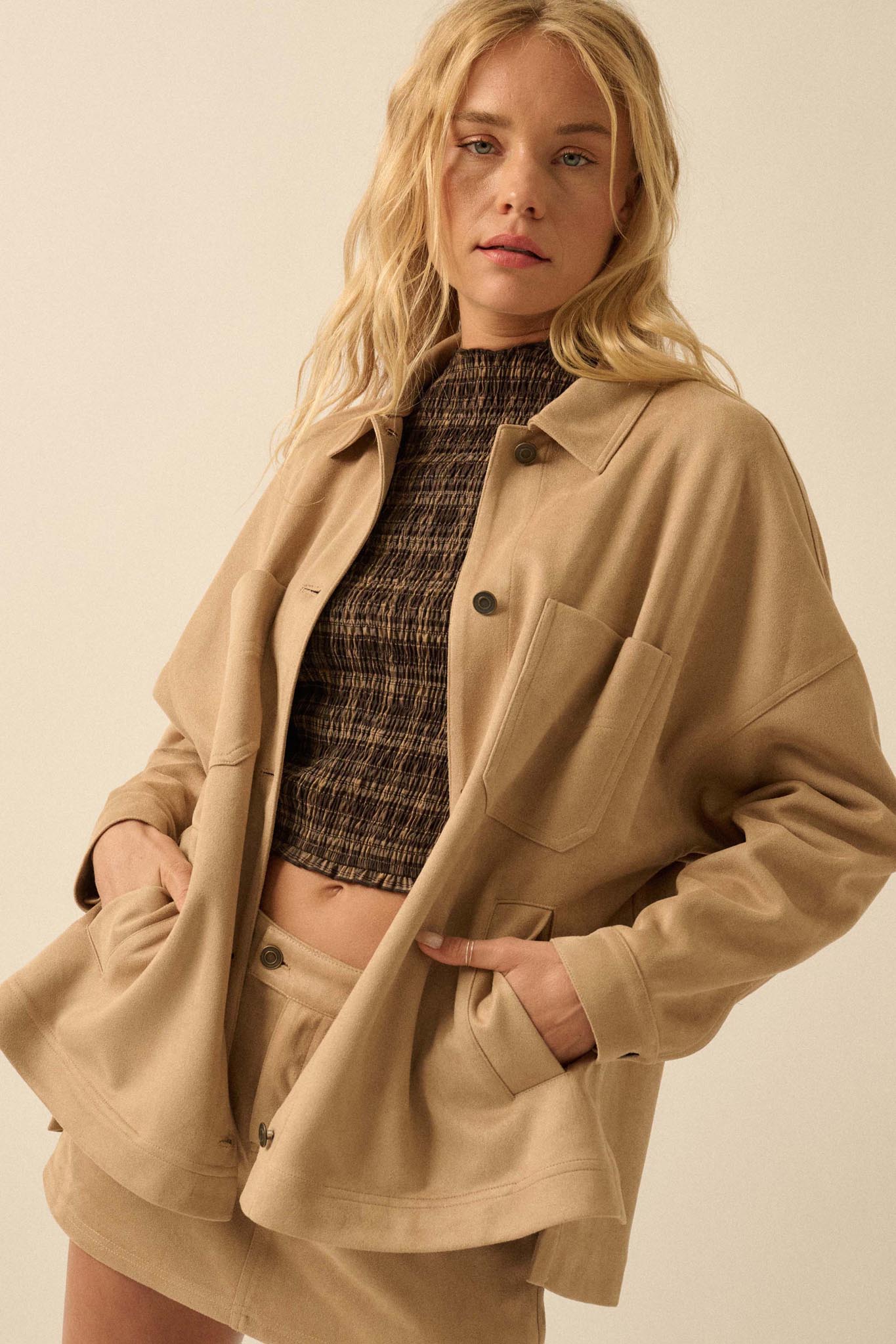 Soft Spoken Vegan Suede Pocket Shacket